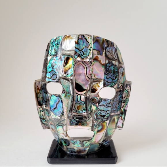 VTG Abalone Masic mask, Mexican Abalone Shell Mask, Mayan/Aztec Motif mask - Picture 6 of 6